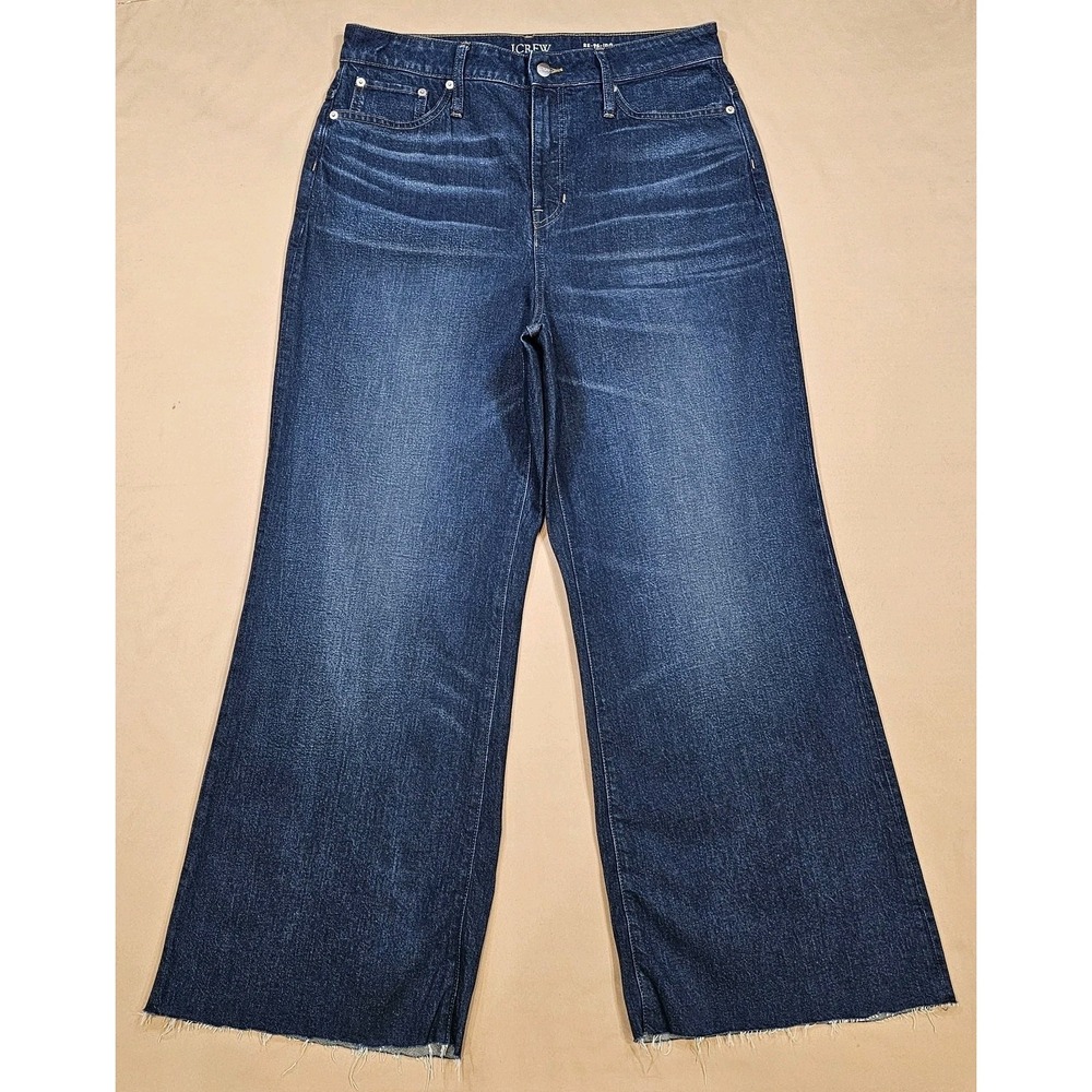 J Crew High Rise Wide Leg '96 Curvy Denim Trouser Dark Wash Womens 32 Stretch